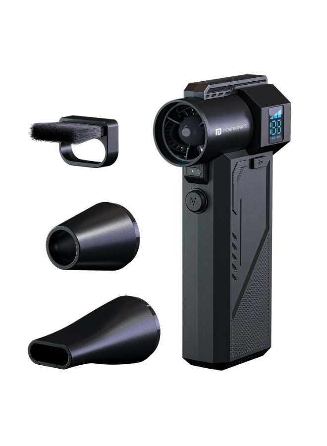 بورترونيكس Portronics Tornado Pro Handheld High-Speed Air Duster, Type-C Rechargeable, 1,30,000 RPM, BLDC Motor, 3 Speed Control, LED Display, Built-in LED Light, Multiple Nozzle Attachments, for Car, PC & Home - Image 1